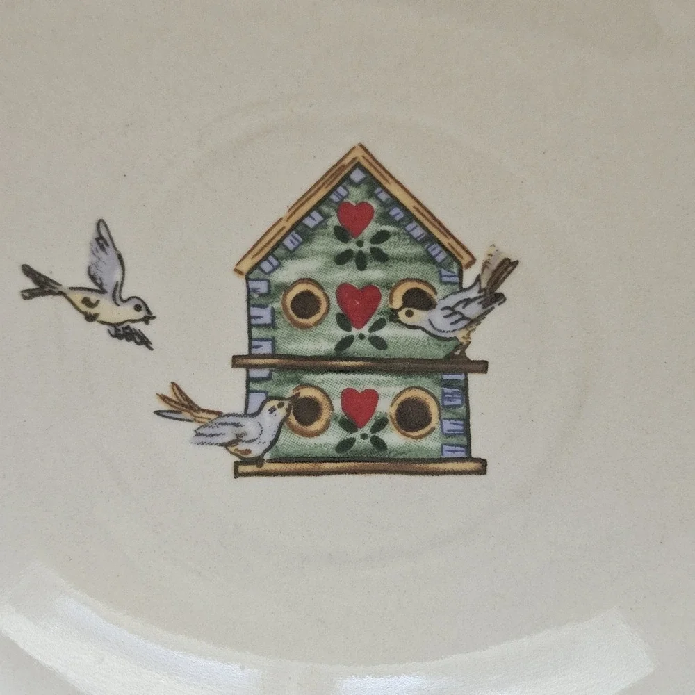 Thomson Pottery Birdhouse Soup-Cereal Bowls Set of 4 Cottagecore Replacement Lot
